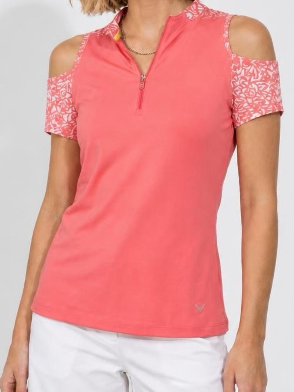 Callaway Pink Short-Sleeve Golf Top with Patterned Sleeves, size S
